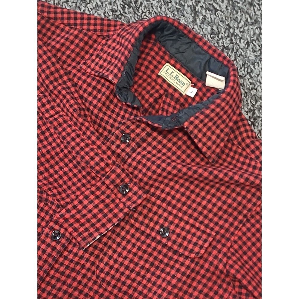 Vintage LL Bean Shirt Mens‎ Large Button Up Buffalo Plaid Red Wool Nylon Shacket